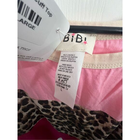 NWT Bibi Pink And Cheetah Print Color Block  Loose Fit T-Shirt - Picture 4 of 5